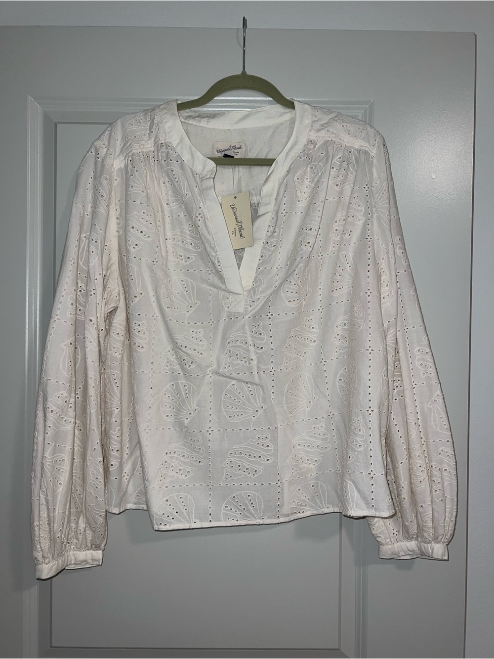 White Eyelet Cotton Seashell Blouse